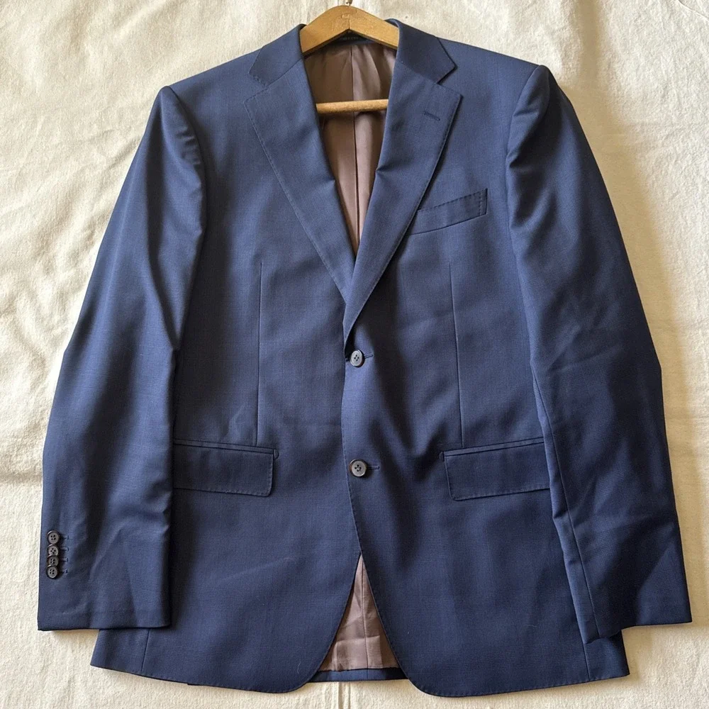 Suit Supply Blue Plaid Jacket Blazer Sport Coat Red Reda Stripe Super 110s 40R 7